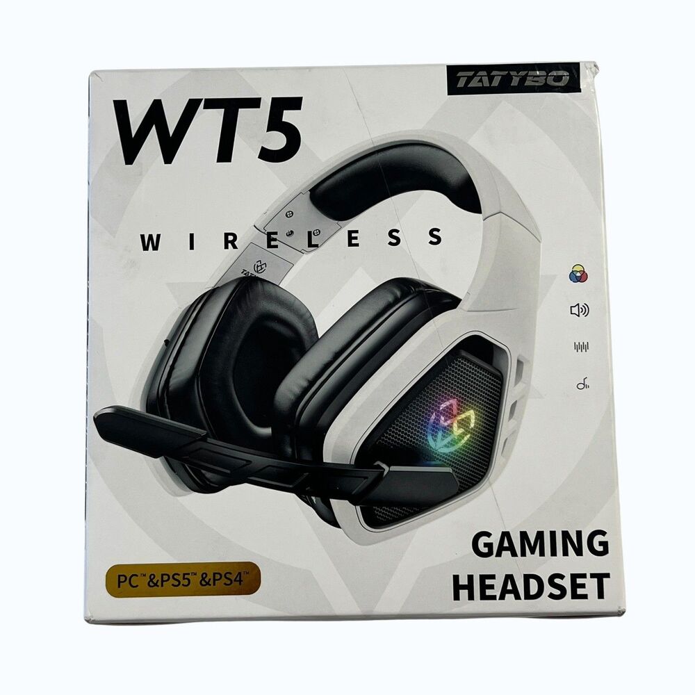 Tatybo WT5 Wireless Gaming Headset White RGB 7.1 Surround Sound PC PS4 PS5 - Picture 3 of 16